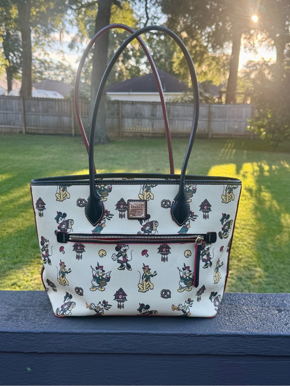 Dooney & Bourke Cream Disney Character Print Tote with Black Handles